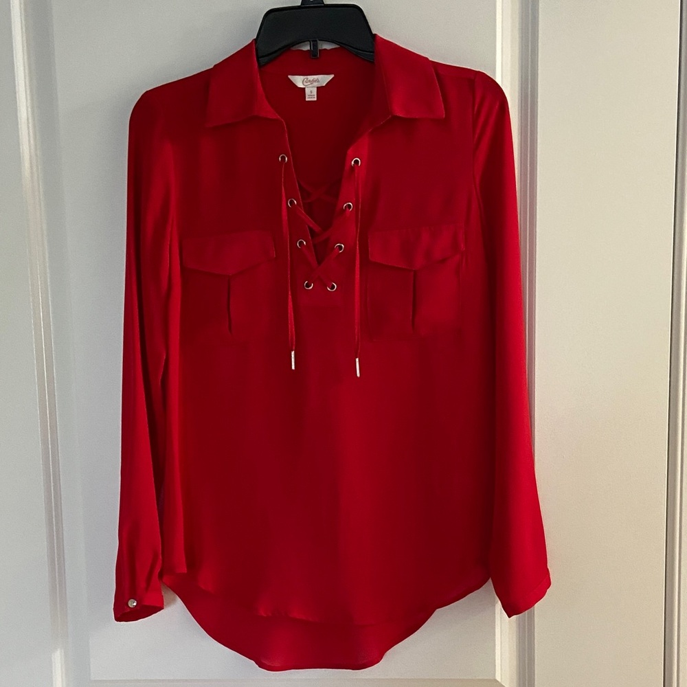 Candie's Vibrant Red Lace-Up Blouse